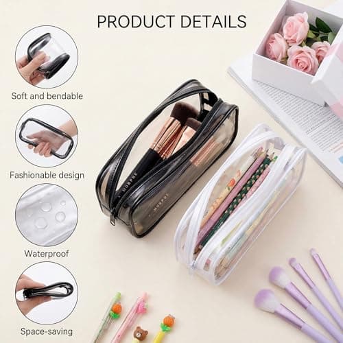 WUWEOT 10 Pack Clear Pencil Case with Zipper, Big Capacity PVC Pencil Bag Makeup Pouch Travel Toiletry Bag for School Office Stationery and Travel Storage, (Black+White) — view 4