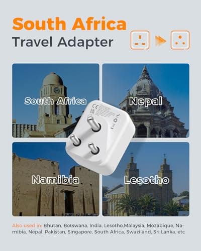 TESSAN UK to South Africa Plug Adapter, Type M Travel Adaptor with USB C — view 2
