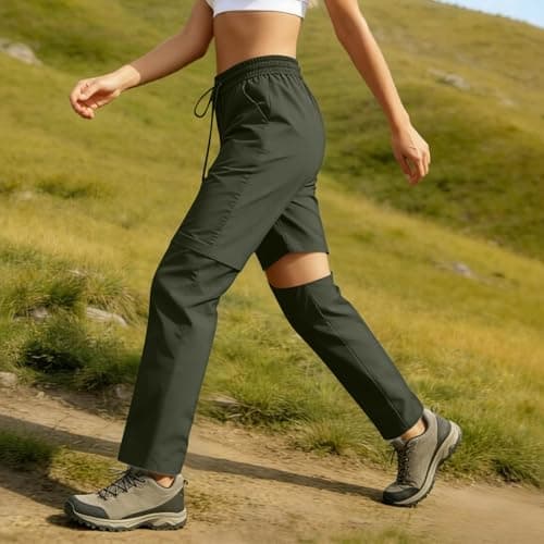 Womens Zip-Off Trousers Hiking Cargo Pants Convertible into Shorts Pockets Waterproof Sun Protection UPF 50+ Quick Dry Stretch Walking Lightweight Bottom Travel Fishing Running Camping Army Green M — view 6
