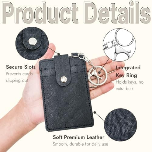 2pcs Soft Credit Card Holder, Wallet Case with Key Ring, Minimalist Compact Card Holder for Women and Men, Portable Faux Leather Keychain Card Wallet for ID, Bank Cards, Travel, and Keys, Black — view 4