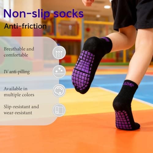 CubePlug Non-Slip Toddler Socks for Boys and Girls – Anti-Skid Grip Ankle Socks with Sticky Bottom for Kids Ages 1-10, Soft & Comfortable Everyday Socks [spo] (Purple M (6-10 years old)) — view 5