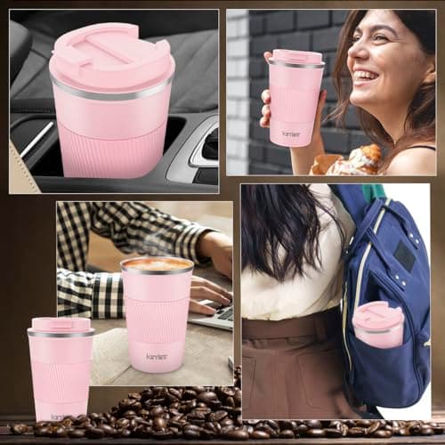 KETIEE Travel Mug Insulated Coffee Cup Reusable Coffee Cups Travel Mugs with Leakproof Lid, Double Walled Coffee Travel Mug, Stainless Steel Coffee Mug for Hot Cold Drinks, 380ml Pink — view 5
