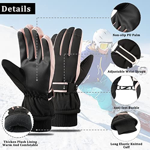 Andiker Ski Gloves Women Windproof Winter Warm Thermal Touchscreen Bike Cycling Gloves Snow Sports Snowboard Riding (black) — view 3