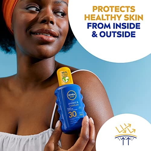 NIVEA SUN Protect & Moisture Sun Spray SPF 30 (200 ml), Moisturising Suncream Spray with SPF 30, Advanced Sunscreen Providing Immediate UVA + UVB Protection, Fast-Absorbing No White Cast Formula — view 4
