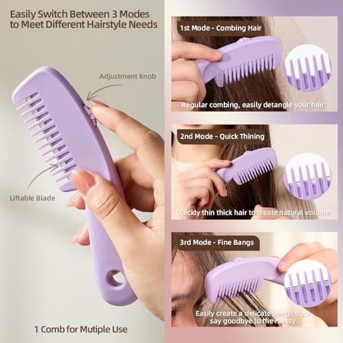 Cryslora Hair Razor Comb, Hair Triming Comb, Hair Thining Trimmer, Homeuse Cutting and Styling (Purple) — view 2