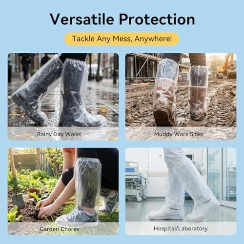 10 Pairs Waterproof Shoe Covers, Shoe Covers Disposable Waterproof Shoe Covers, Waterproof Shoe Covers for Rain, Disposable Plastic, Non-Slip, Clear, Large, Indoor Outdoor Boot Protector — view 2