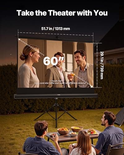 VEVOR Projector Screen with Stand, 60 Inch 160° Wide Angle Indoor Outdoor Projection Screen, 16:9 4K HD Wrinkleless Portable Tripod Screens with Carry Bag, for Movie Home Theater Office Presentation — view 2