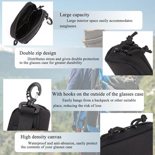 GMYIAK Strategic Hard Shell Glasses Case Portable Nylon Zippered Spectacle Cases for Bike Riding Hiking Belt Pouch Molle Pouches Travel Glasses Case with Belt Loop(Khaki) — view 5