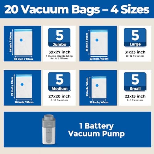 ETENWOLF 20 Pack Vacuum Storage Bags With Rechargeable Wireless Pump — view 6