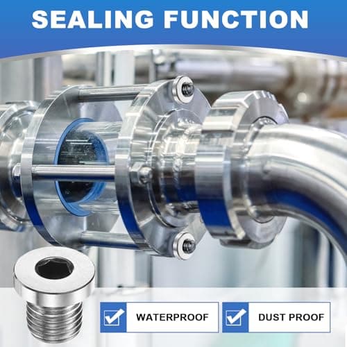 PATIKIL 2 Pcs M12 x 1.25 Metric Pipe Plug Fitting, 304 Stainless Steel Internal Hex Head Socket Pipe Cap Adapter Connector with Copper Washer for Sealing Oil Gas Water — view 4