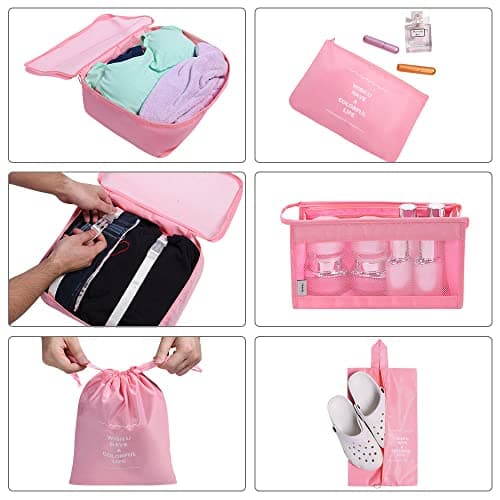 OSDUE Packing Cubes for Suitcases, 9PCS Travel Luggage Packing Organizers Waterproof Travel Essentials Bag Accessories Clothes Shoes Cosmetics Toiletries Storage Bags(Pink) — view 4