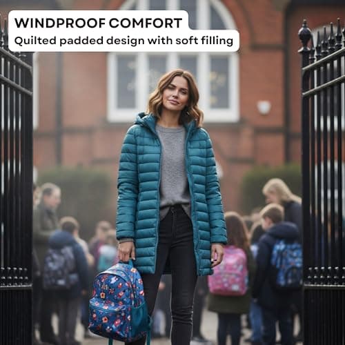 kraftd Womens Winter Lightweight Puffer Jacket Quilted Padded Down Coat With Detachable Hood Central Zip Best for Autumn Winter, Outdoors & Travelling (Teal, 20) — view 3