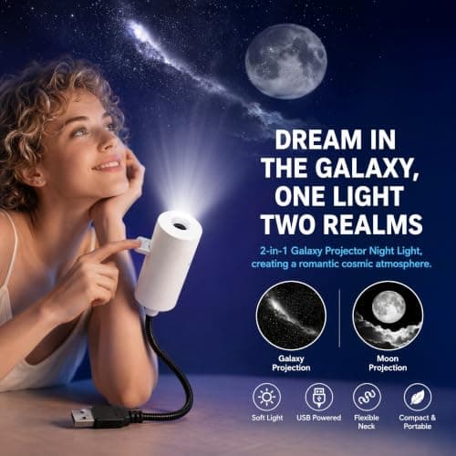 magimagi Galaxy Projector Night Light, 2-in-1 Holographic Star 5d Projector, Plug and Play with 2 Projection Films, 360° USB Galaxy & Moon Projectors Light for Bedroom Car Roof — view 5