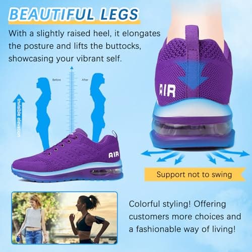 Running Shoes Womens Trainers Walking Shoes Air Cushion Athletic Sneakers Ladies Breathable Mesh Sport Sneakers Lightweight Non Slip Casual Tennis Workout Jogging Gym Trainers Purple — view 6