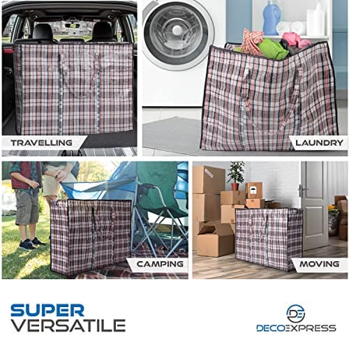 DECO EXPRESS Laundry Bags XXL, Pack of 4, 107L Strong, Durable & Reusable Extra Large Storage Bags with Zips, Ideal for Moving, Shopping, Packing, Laundry & Clothes Storage (76 X 59 X 24 CM) — view 2