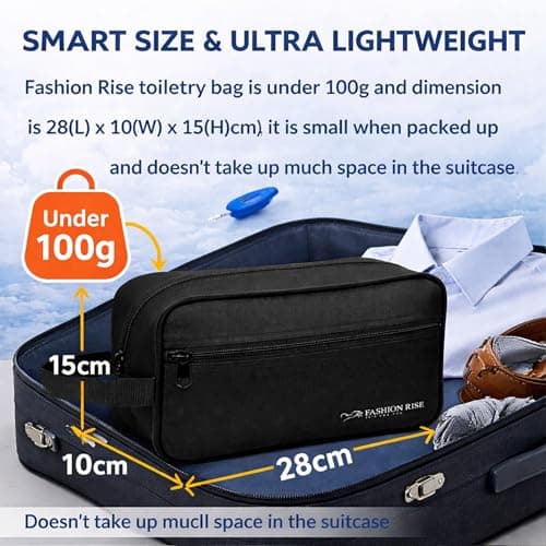 Water-Resistant Toiletry Bag for Men & Women - Lightweight Travel Wash Bag with Multiple Compartments, Compact Dopp Kit Cosmetic Organizer, Durable Nylon Shaving & Makeup Storage Case (Black) — view 5