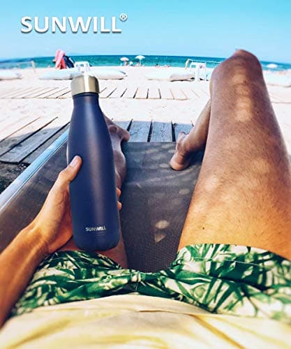SUNWILL Metal Water Bottle Stainless Steel 500ml, Insulated Reusable Thermal Flask for Cold and Hot Drink, Travel, Sports, Gym, Powder Coated Navy Blue — view 5