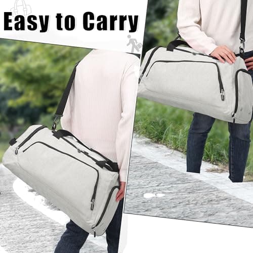 OLQI Gym Bag with Shoe Compartment & Wet Pockets for Men/Women,Sports Duffle Bags for Workout/Fitness/Travel (Beige, 20"x11"x11") — view 6