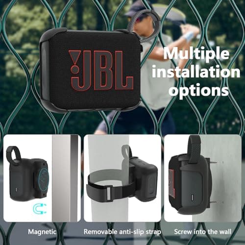 HOLACA Case with Strap for JBL GO 4 Bluetooth Speaker, Magnetic Protective Cover with ABS Hard Shell, Integrated Cinch Strap & Strong Magnet for Gym, Bike, Car Mount — view 3