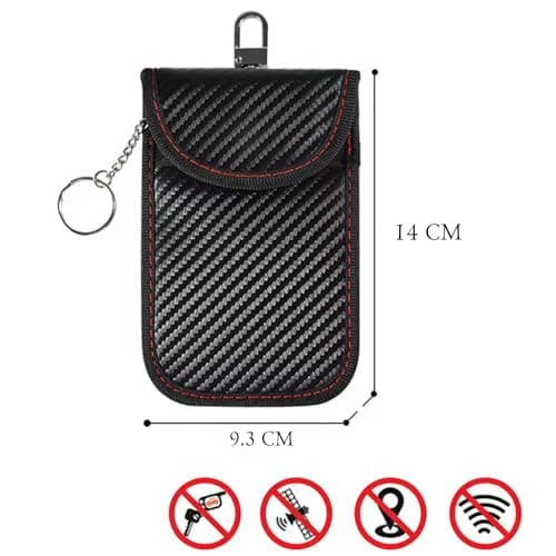 KAV Faraday Box with 2 Faraday Pouches - RFID Signal Blocking Car Key Fob Protector, Anti-Theft Keyless Entry Case for Keys, Phones & Cards, Durable Carbon Fiber Design with PU Leather & Wood — view 3