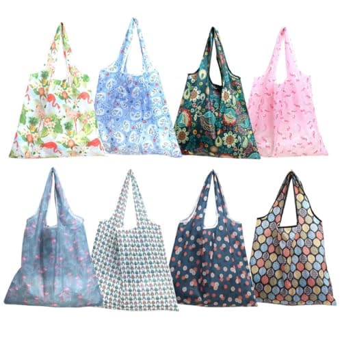 HONMEET 8 Pcs Large Foldable Shopping Bag Waterproof in Polyester