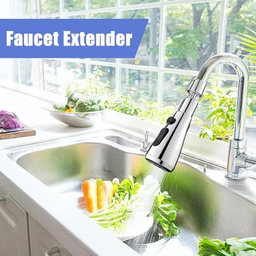 Faucet Extender,360° Rotating Kitchen Tap Spray Head Tap Extender for Kitchen Sink Universal Faucet Adapter Multi-Pattern Tap Attachment for Kitchen Sink Tap Aerator and Sprayer Silver — view 2