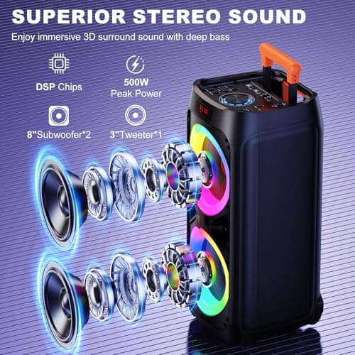 JYX Karaoke Machine with 2 Wireless Microphones, 500W Big Bluetooth Speaker — view 2