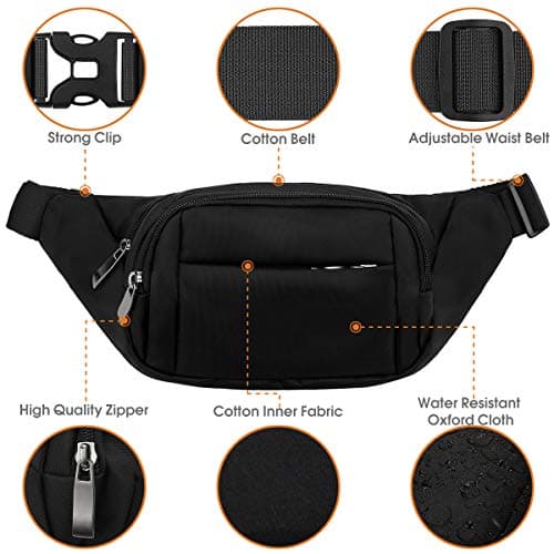 SUPHOSMT 4 Pockets BumBags with 35cm Extended Belt Large Capacity Black — view 5
