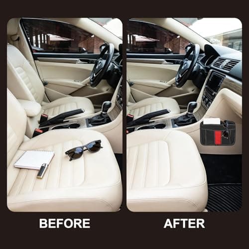 sourcing map Car Seat Side Pocket Organizer PU Leather Auto Door Console Storage Bag Car Seat Gap Filler Multifunctional Car Pocket Pouch for Keys Coins Phone Sunglasses, Beige — view 4