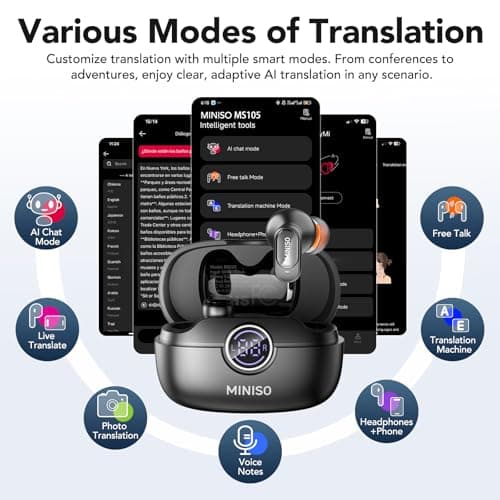 MINISO MS105 AI Headphones Translator, 3-in-1 Translation Headphones in Real Time with AI Translation Function, 134 Languages Translator Earbuds for Business, Travel and Study — view 4
