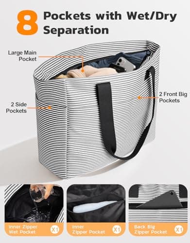 ISEYOU Beach Bag and Cooler Bag Set, Extra Large 45L Waterproof Beach Bags for Women with Zip, Foldable Family Beach Tote Bag with 8 Pockets, Ideal for Pool, Picnic, Shopping, Travel — view 6