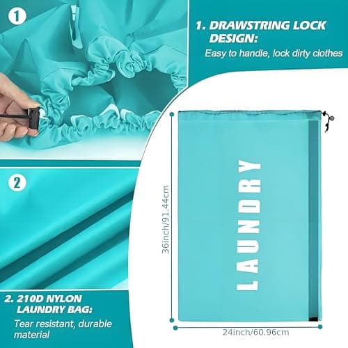 2 Pack Large Laundry Bags,24"" x 36"" Portable Travel Laundry Bag with Drawstring Cord,Travels Laundry Bags for Dirty Clothes, Ideal for Travel, Home, Dormitory — view 3