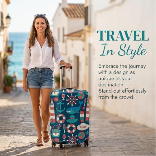 Oridaceae Elastic Suitcase Cover, Travel Luggage Cover Suitcase Protector Washable, Reusable and Dustproof, Polyester Trolley Case Covers with Zipper (Beach and ocean patterns, M (22-25 Inch)) — view 5
