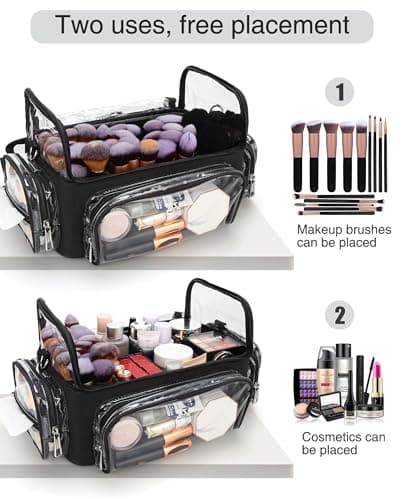 Relavel Makeup Brush Case, Extra Large Makeup Brush Bag XL Professional Makeup Artist Must Haves Travel Case with Stand Up Brush Slots Cosmetic Organizer Bag with Adjustable Strap — view 2