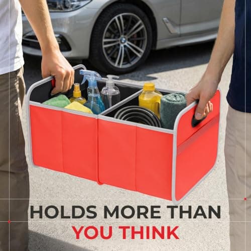 achilles Car Folding Box Xl, Foldable Trunk Bag, Shopping Organizer, Basket, Storage Bags, Box (Red, 50cm x 32cm x 27cm) — view 4