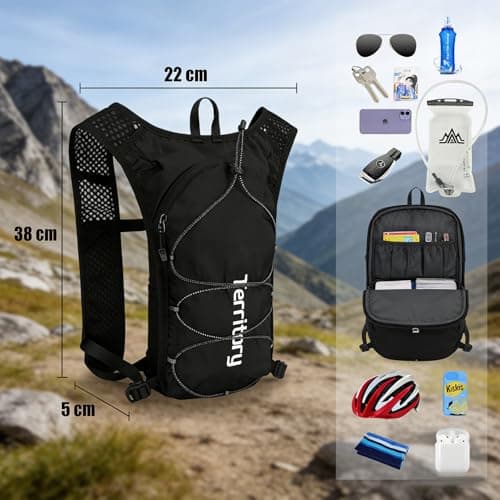 Running Vest for Mens & Women, Lightweight Hydration Backpack with 500ml Water Bottle & Phone Bag, Adjustable Chest Straps Breathable Reflective Running Backpacks for Marathon Night Cycling Hiking — view 4