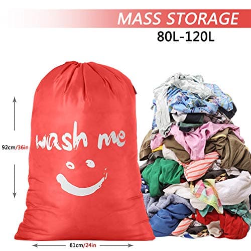 IHOMAGIC Laundry Bag Large Foldable Laundry Bag Washable Storage Bag with Nylon Rope Lightweight Portable Bag for Dirty Clothes Blanket 100L in Bedrooms, Hotels, Dorms, Travel, Orange — view 2