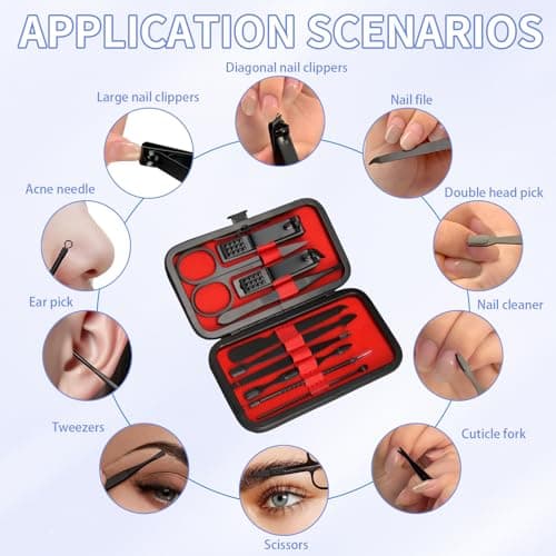 Manicure Set Nail Clippers Kit 10 in 1 Professional Stainless Steel Grooming Tools with Leather Travel Case, Nail Care Kit for Men and Women, Portable Kit for Hand Care and Foot Care — view 5