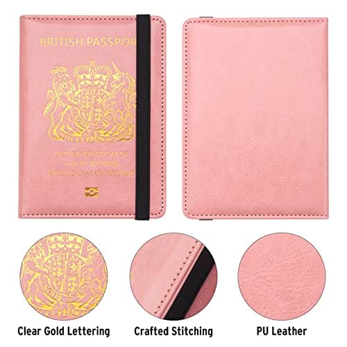 FACATH UK Passport Holder with Gilded UK Passport Pattern: Passport Covers Slim, Durable & British-Themed | Perfect Fit for UK Passports (Pink) — view 5