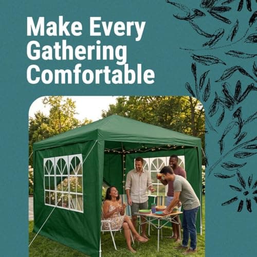 Gr8 Garden 3x3m Gazebo Tent with Removable Sides | Outdoor Waterproof Party Tent Canopy | Garden Marquee Shelter for BBQ, Festival, Camping & Beach | Camping Tent Awning Shade l Green — view 2