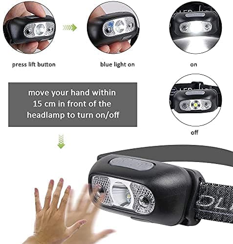 flintronic LED Head Torch, USB Headlamp Rechargeable LED Head Torch, IPX6 Waterproof Headlight Flashlight, Ultra-Light Super Bright 160 Lumen Head Lamp s with Motion Sensor and Red Light Modes — view 2
