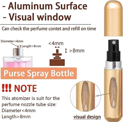 TonJin Travel Perfume Atomiser Refillable, Small Portable Empty Spray Bottle, Perfume Portable Empty Cologne Refill Pump Dispenser for Outdoor Pink/Gold — view 3