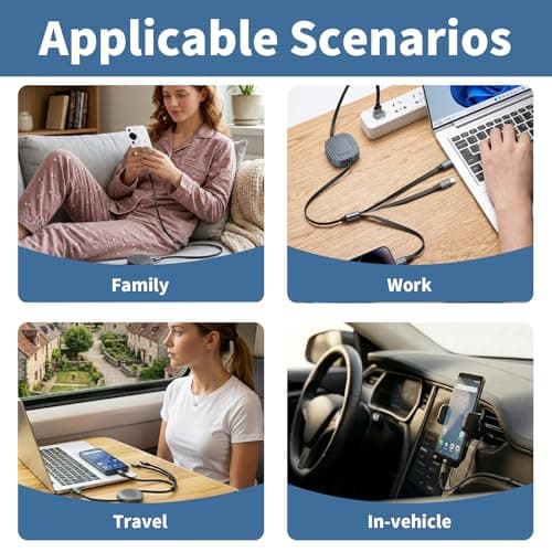 Luminor Peak 100W Multi Charger Cable USB C/A, 6 IN 1 /120CM PD 6A Fast Charging Retractable Phone Charger Charging Cables for iPhone USB C Type C Cord for Multiple Devices Travel Office Home Car Use — view 5
