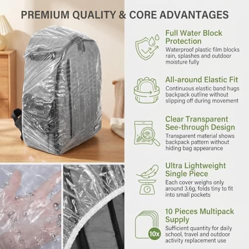 vipolishtry 10 Pack Clear Disposable Backpack Rain Covers for Hiking Travel — view 3