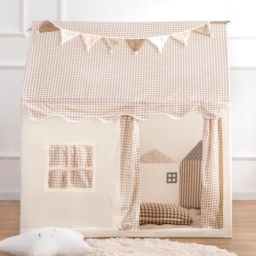 Kids Tent Playhouse with Star Lights and Tote Bags, Kids Play Tent Indoor & Outdoor, Washable Teepee Tent for Boys & Girls, Toy House for Toddler, Neutral Color Play Room Furniture (Beige-1) — view 4