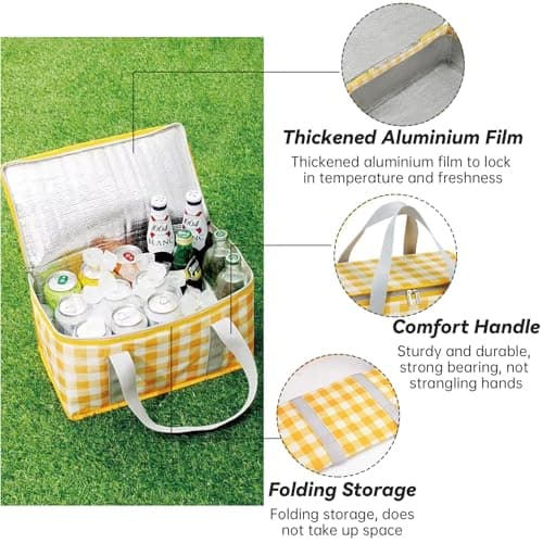 Insulated Picnic Baskets, 35 x 20 x 20 cm Cooler Bag Picnic Bag 15L with 150 x 200 cm Picnic Mat, Portable Waterproof Beach Bags for Hot or Cold Outdoor Activities — view 6
