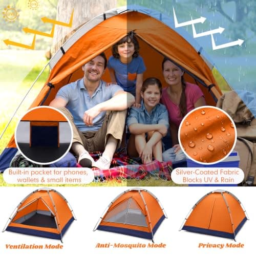 Woanger 6 Pack Bulk 2 Person Camping Tents for Homeless Lightweight Outdoor Tent with Rain Fly and Carrying Bag, Waterproof Windproof Setup Pop Up for Homeless Camping Backpacking (Orange) — view 5