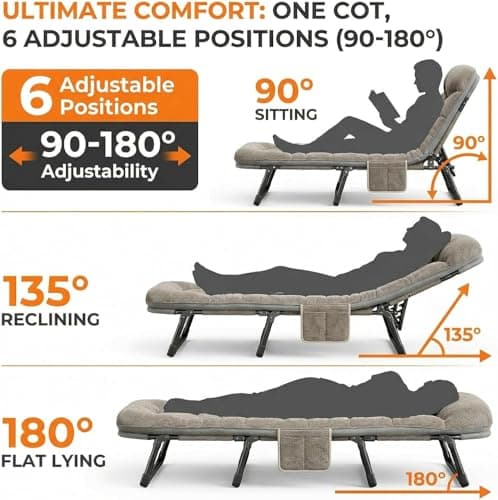 NCONCO Camp Bed for Adults,Oversized Adjustable Folding Travel Cot Portable — view 3
