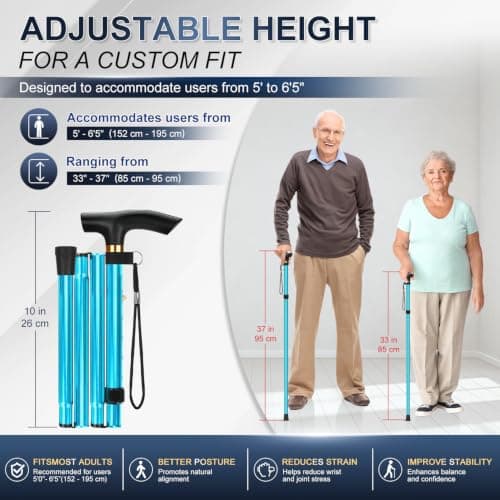 supregear Walking Stick - Adjustable Folding Walking Sticks for Women and Men - Lightweight Portable Collapsible Balancing Aid - Foldable Travel Cane for Ladies Elderly Adults, Blue — view 2