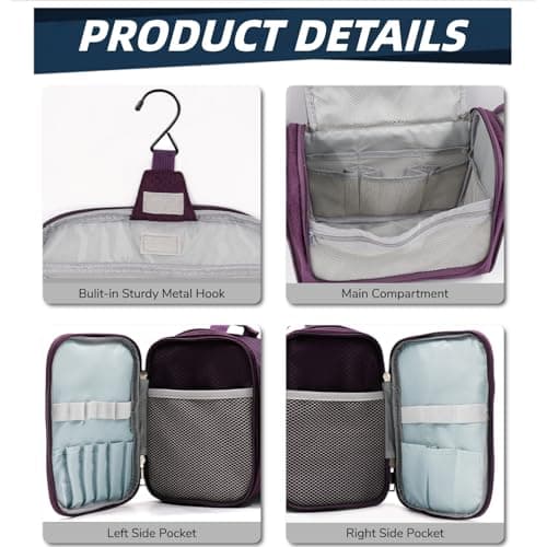Buruis Large Capacity Toiletry Bag for Women and Men, Hanging Toiletry Organizer Cosmetics Makeup Bag, Water-Resistant Dopp Kit Shaving Bags for Full Sized Toiletries, Travel Essentials (Purple) — view 4